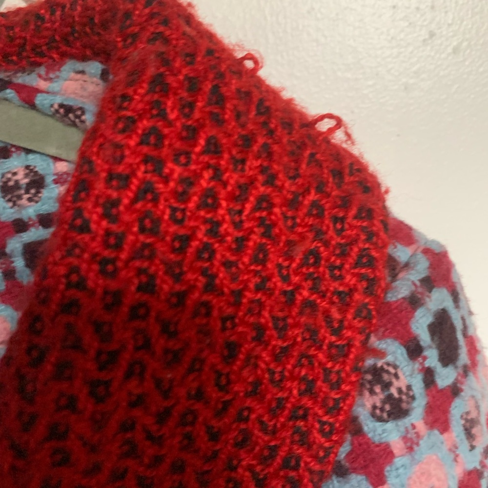 An Ren Red Collar Mixed-Pattern Pea Coat - Picture 4 of 16